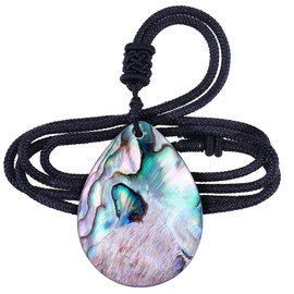 TUMBEELLUWA Adjustable Teardrop Abalone Necklace for Women and Men Sea Shell Pendant with 18.11”-25.2” Cord
