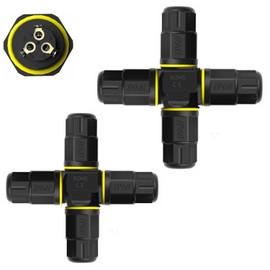 4 Way 3pin Junction Box IP68 Waterproof Power Cable Connector Ø0.18-0.4in Range (AC 300 v, 20A), UL for Outdoor Billboards, Tunnel Lights, Road Landscape Lights, Etc - 2 Per Pack)