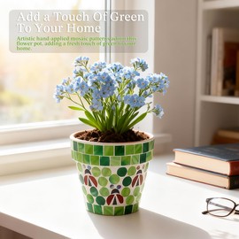 VOREEN Mosaic Terracotta Flower Pot with Ladybug Design, Drainage Hole, Small Decorative Planter for Succulents, Small Flowers, Indoor & Outdoor Use