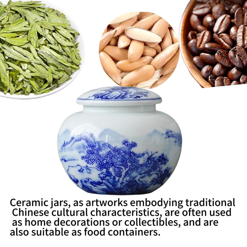 WF Large Ceramic Coffee Container, Tea Sugar Canister, Chinese Blue
