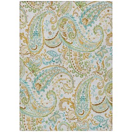 HomeRoots 3' X 5' Ivory and Gold Paisley Washable Non Skid Indoor Outdoor Area Rug