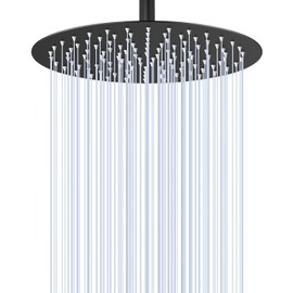 KINLIV 12 inch Matte Black Rain Shower Head - All Metal Stainless Steel Full Body Round Rainfall Shower with 120 Silicone Nozzles