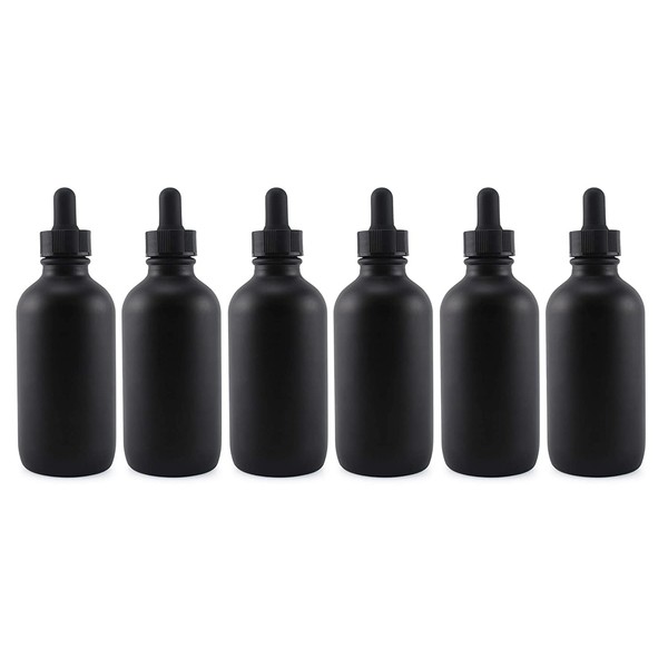 Cornucopia 4oz Black Glass Dropper Bottles (6-Pack), Refillable Glass Eye Dropper Containers for Essential Oils, Cosmetics, and Cooking