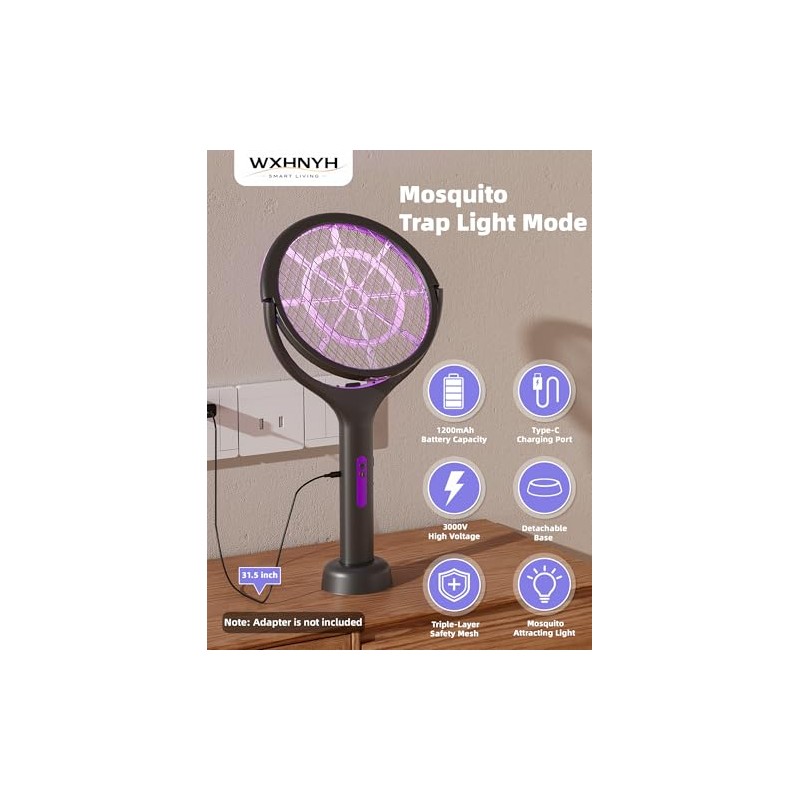 Electric Fly Swatter with Extendable Handle & Rotating Head, 3000V
