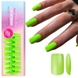 SXVME Gel Nail Tips Medium Square Press on Nails Soft Gel Nails Tips 300Pcs Pre Colored Natrual Neon Green Tips Press ons Soak Off Acrylic Fake Nails Extensions DIY