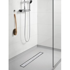 Elefloom Linear Shower Drain, 24 inch Drain with Tile Insert 2-in-1 Panel, Brushed 304 Stainless Steel Shower Floor Drain, Linear Drain with Hair Strainer and Adjustable Feet