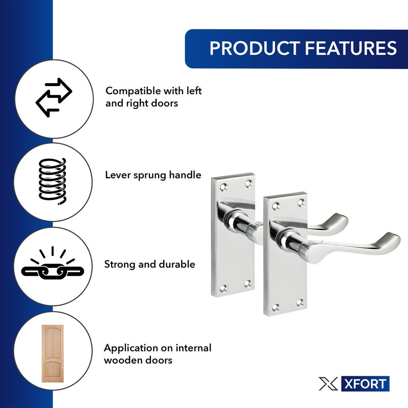 XFORT Chrome Elegance Range Polished Chrome Victorian Scroll Lever Latch