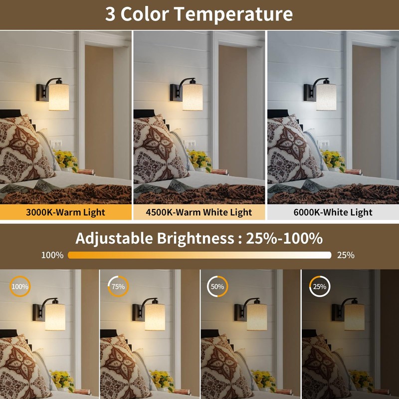 Powfloven Black Rechargeable Battery Operated Wall Sconces Set of 2