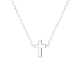 Geveay Silver Cross Necklaces for Women Trendy Sterling Silver Cross Chain Necklace Dainty Small Silver Cross Pendant Necklace for Women 17" +2" (43+5cm)