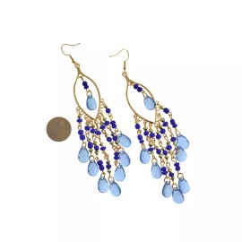 Unbranded Blue Beaded Earrings - Gold Tone French Hook Style - 2 Pieces 1 Pair - ER529
