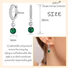 Silver Drop Hoop Earrings for Women, Hypoallergenic Sterling Silver Small Hoop Earrings with Green Cubic Zirconia Drop Hoop Earrings Birthday Christmas Wedding Jewellery Gifts for Ladies Girls