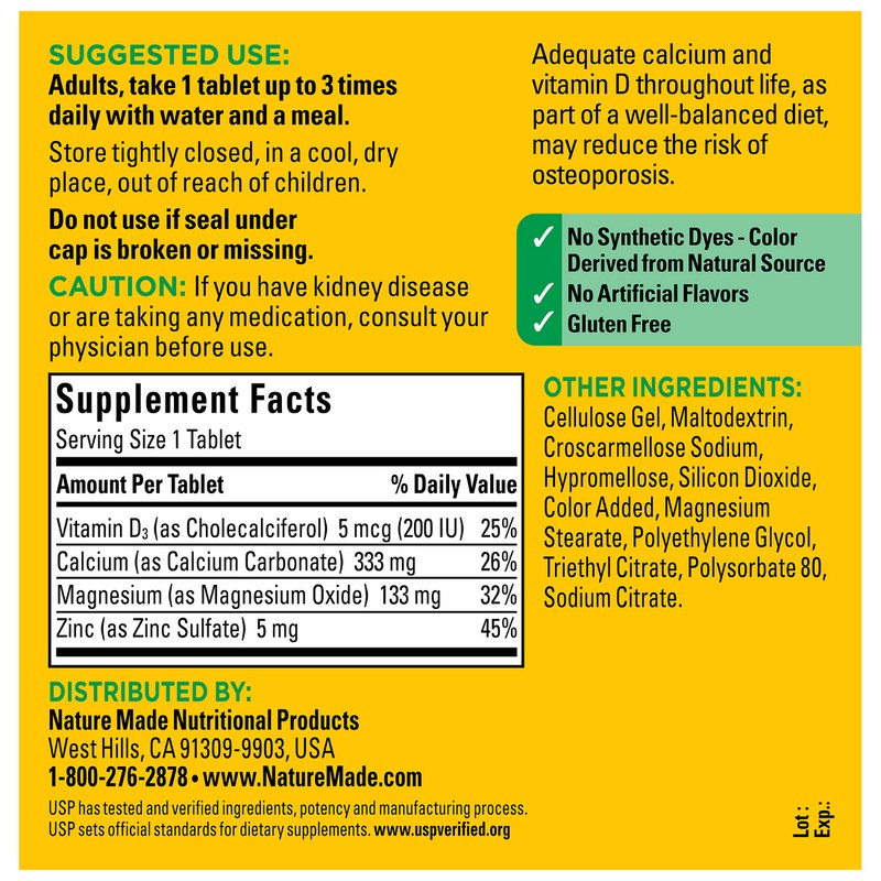 Nature Made 2 Pack Calcium Magnesium Zinc Vitamin D3 600