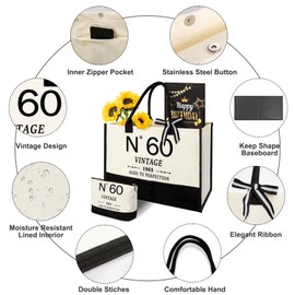 60th Birthday Gifts for Women Canvas Shopping Bag Travel Gear, Unique 60 Years Old Gifts for Wife Your Sister Mom Aunt Friends, Vintage N°60 Handbag/Cosmetic Bag