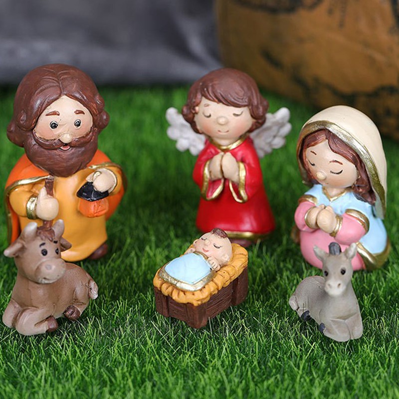 Colorful Nativity Scene Figurine Set Cute Animals Rugged Lightweight Reliable