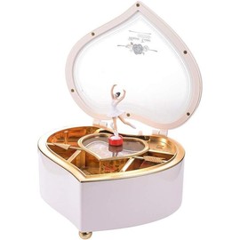Rainbowie Heart Musical Jewelry Box, Musical Jewelry Storage Box with Dancing Girl,Arrow Design Christmas Gift (white) - Color: pink