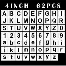 Letter Stencils Interlocking Stencils 4 Inch, 62Pcs Numbers Stencils Reusable Alphabet Stencils Templates for Painting on Wood, Wall, Fabric, Rock, Chalkboard, Signage and DIY Art Projects