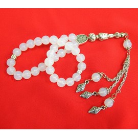 Tesbih Tasbih Tespih Misbaha Subha 33 Prayer Beads Muslim Islamic Rosary Prayer Worship Accessories Semi-Precious Stone Moonstone Beads Round 8 mm, Brass, Opal