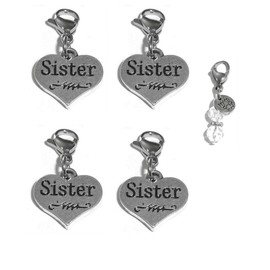 Hidden Hollow Beads Set Of 4 Clip On Charms, Bag, Purse, Handbag, Message, Keychain, Zipper Pull, Bracelets, Necklaces, Jewelry (Sister)