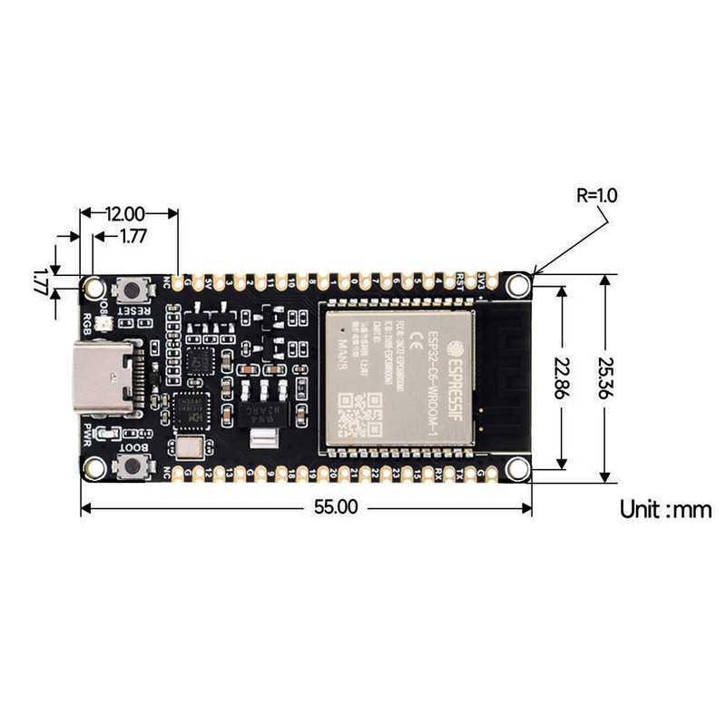 ARCELI ESP32-C6 Microcontroller with Pinheader, WiFi 6 Development Board, 160