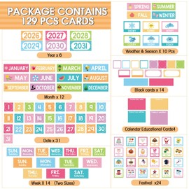 Sinload Classroom Calendar Pocket Chart Set Calendar Bulletin Board Set Seasons Festival Weather Pocket Chart for Classroom Decoration with 3 Metal Hooks Back to School Supplies (Lively,Colorful)