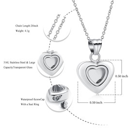 AIWENXI Small Heart Urn Necklace for Ashes Memorial Cremation Urns Pendant Necklaces Jewelry Love One Pet/Human Ash Pendant Stainless Steel Keepsakes Jewelry