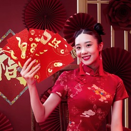 Mega-L Chinese New Year Red Envelopes Snake 2025, 18pcs Lunar New Year of the Snake Envelope Large Gold Pattern Lucky Money Envelopes LaiSee HongBao Ampao Red Pocket Money Envelopes for Cash Gifts