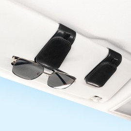 SINGARO Sunglass Holder for Car Visor Sunglasses Holder Clip, Universal Non-Slip Magnetic Leather Glasses Eyeglasses Hanger Mounter, Truck Interior Car Visor Accessories for Woman Man 1 Pack Black