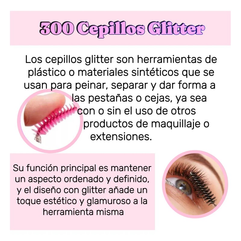 300 Cepillo Desechables Glitter Para Extensión Pestañas. Color