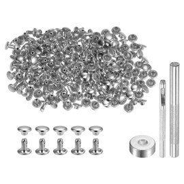 HARFINGTON 200 Sets Leather Rivets 6 x 6mm Metal Double Cap Rivet Snaps Studs Fasteners with 3pcs Setting Tools Rivets for Leather Craft DIY Repair Decoration, Silver Tone