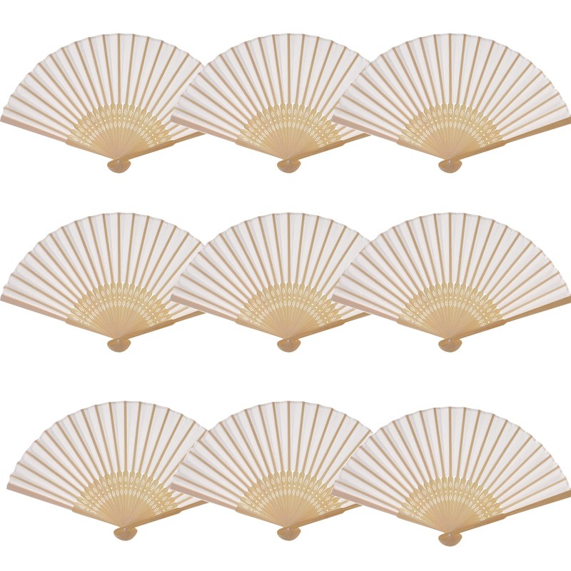 SL crafts 50pcs Imitated Silk Hand Fan Silk Fabric Bamboo