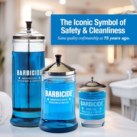 BARBICIDE Disinfecting Jar – Durable Glass Immersion Container with Stainless Steel Lid and Tray – Professional Tool Sanitizer for Combs, Brushes & Implements - (MidSize - 21 Fl Oz)