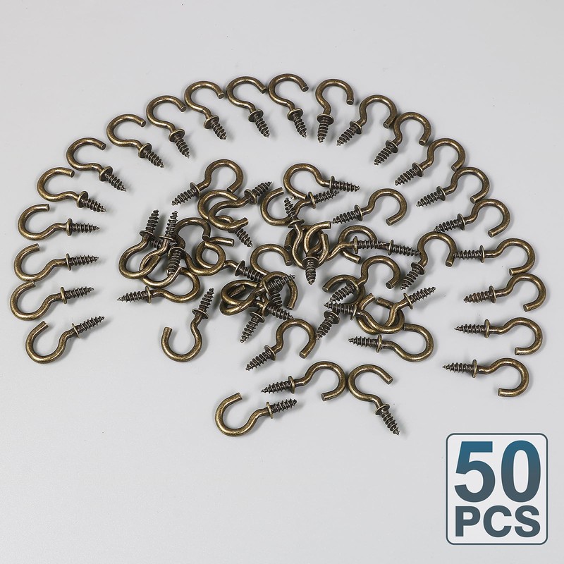 Jamiikury 50pcs 1/2 Inch Cup Hooks - Bronze, Nickel Plated
