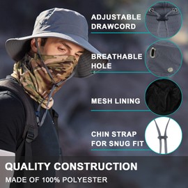 PESAAT Men Bucket Hat Summer Adjustable Women Fishing Hats Adult Safari Cap with Wide Brim (Gray-B)