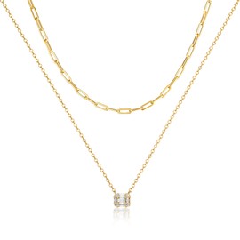 Tewiky Gold Necklace for Women, 14K Gold Plated Diamond Solitaire Necklaces Dainty Gold Necklace Small Cute Necklaces Aesthetic Simple Cubic Zirconia Pendant Necklace Gold Jewelry for Women