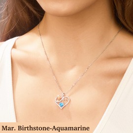 Infinity Love Heart Rose Aquamarine Necklace for Women – S925 Sterling Silver 18k Rose Gold Plated Dainty Birthstone Pendant, 18+2 Inch Adjustable Chain,Gift for Her Mom Wife Girlfriend Lady,Fine Jewelry Present for Anniversary Valentine Dating Birthday 