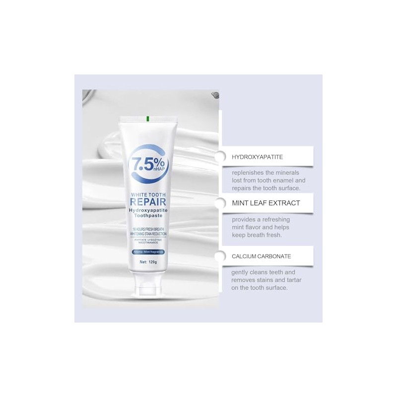 7.5% Hydroxyapatite Toothpaste(Fluoride Free), Nano Hydroxyapatite Toothpaste for Sensitive Teeth,