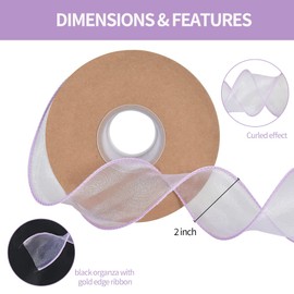 TONIFUL 1-1/2 Inch Wide Light Purple Violet Wired Sheer Organza Ribbons for Crafts Floral Bouquets Wedding Car Party Decorations Valentine's Day Gift Wrapping Bow Making Tree Wreaths