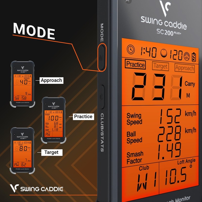 Voice Caddie SC200Plus ポータブルゴルフローンチモニター スイングアナライザー リアルタイムショットデータトラッキング付き バッテリー寿命12時間