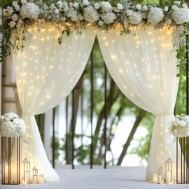 20x10ft Ivory Backdrop Curtains with Lights String for Wedding, Wrinkle Free Curtains Backdrop for Birthday Party, Polyester Backdrop Drapes for Baby Shower with Rod Pockets (5 x 10ft, 4 Panels)