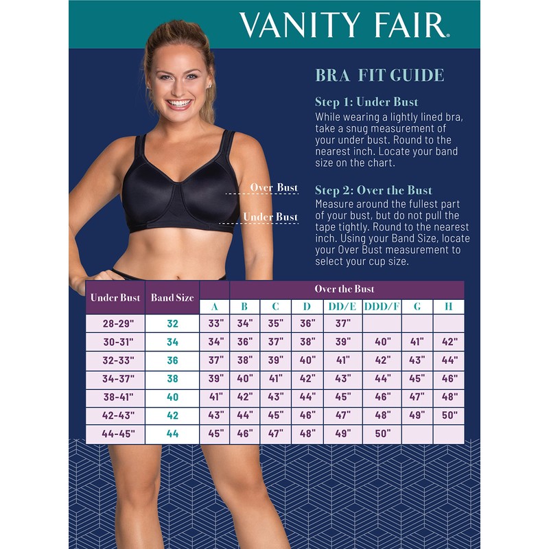 Vanity Fair Sujetador deportivo convertible de impacto medio para mujer,