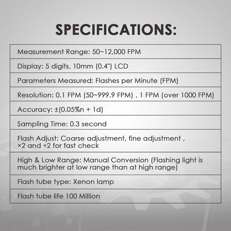 Accurate Digital Handheld Stroboscope with Wide Measurement Range, 50~12,000 FPM,