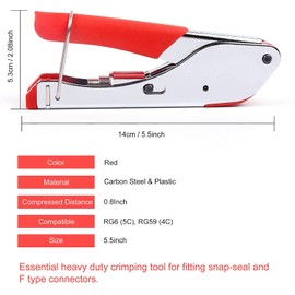 Flytuo Coax Cable Crimper Kit, F-Type Compression Crimping Tool with 20pcs Crimp Connectors Tool and Rotary Coaxial Cable Cutter for RG-58, RG-59, RG-62