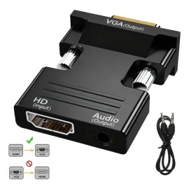 Luchefat Convertidor Adaptador Hdmi A Vga 1080p+ Cable Audio 3.5mm