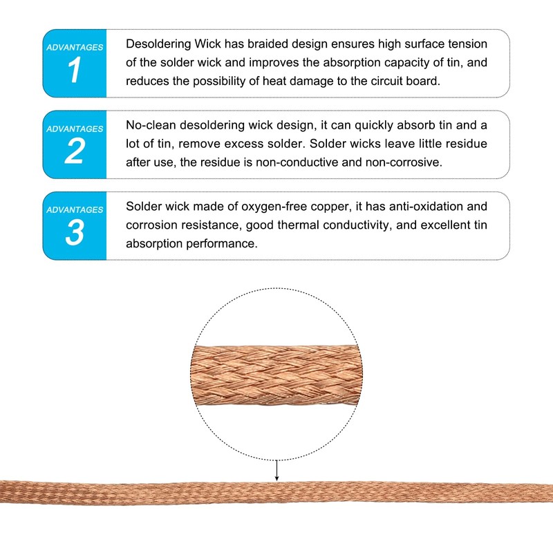 sourcing map Solder Wick Braid No-Clean Desoldering Wick Braid 0.12