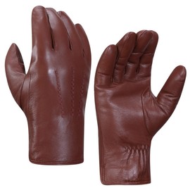 Harssidanzar Leather Gloves for Men, Winter 100% Rabbit Fur Lined Soft Genuine Leather Gloves KM047EU, Cognac