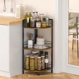 DAOUTIME Bathroom Standing Shelf, 3 Tier Open Floor Shelves, Free-Standing Shelf Units, Triangular Curved Corner Shelf Stand for Small Space, Ideal for Bathroom,Kitchen,Vanity Storage and Organizer