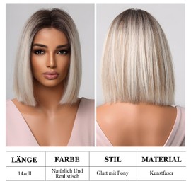 testar Short Blonde Wig for Women 12 Inch Short Straight Ombre Blonde Wigs Natural Real Hair Wigs Synthetic Glueless Wigs for Daily Party Wear by Women