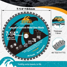 184mm Metal Circular Cutting Disc - EXFEIN Tungsten Carbide Tipped TCT Cutting Disc with 48 Teeth for Steeel, Stainless Steel, Nickel, Titanium, Ferrous Metals, Steel Pipe