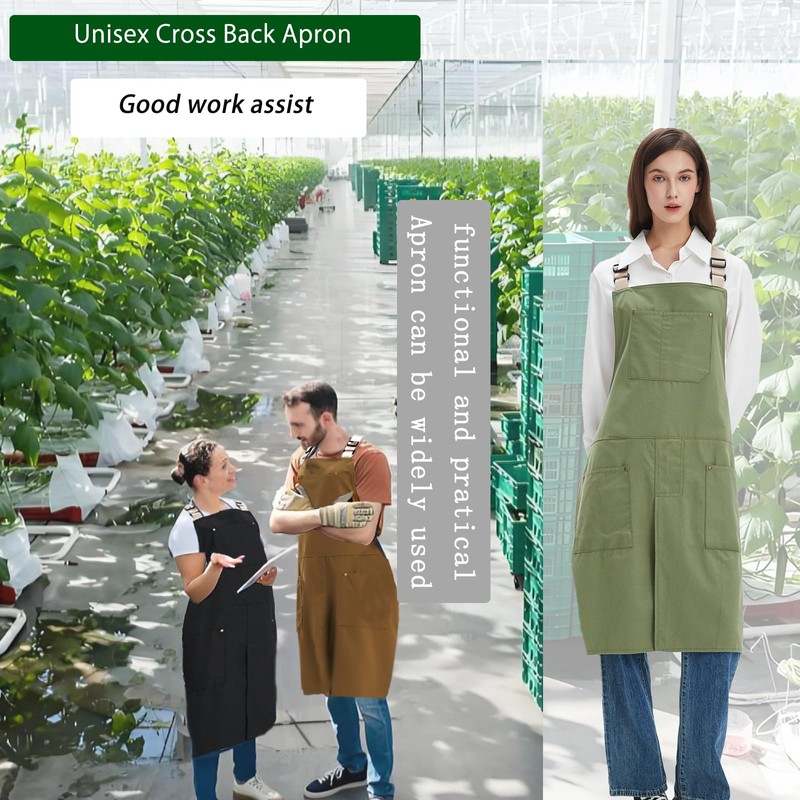 Jaspfct Cross Back Waterproof Canvas Apron Cotton Split Leg Apron