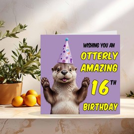 16th Otter Birthday Card for Girls Boys - Otterly Amazing - Funny otter Birthday Card for 16 Year old Girl Kids Daughter Son girl sixteen sixteenth Granddaughter Sister Brother Niece cousin